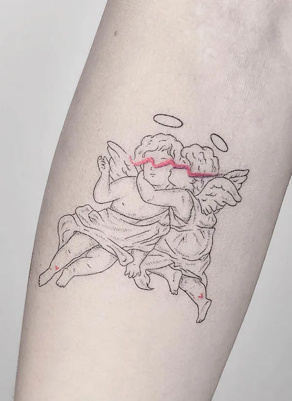 Twin cupids tattoo by @arielisgood