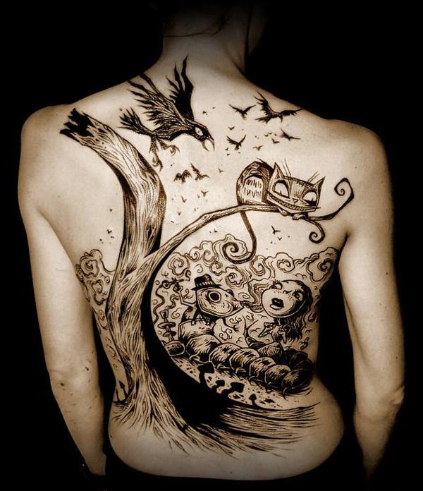 illustrarion style back tattoo