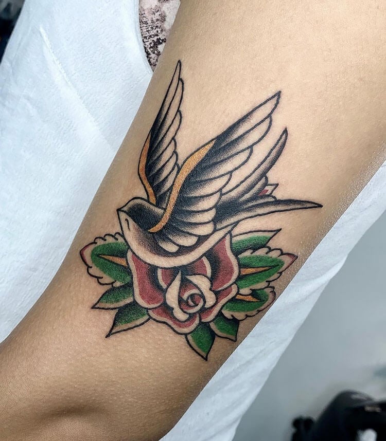 neo-traditional swallow tattoo