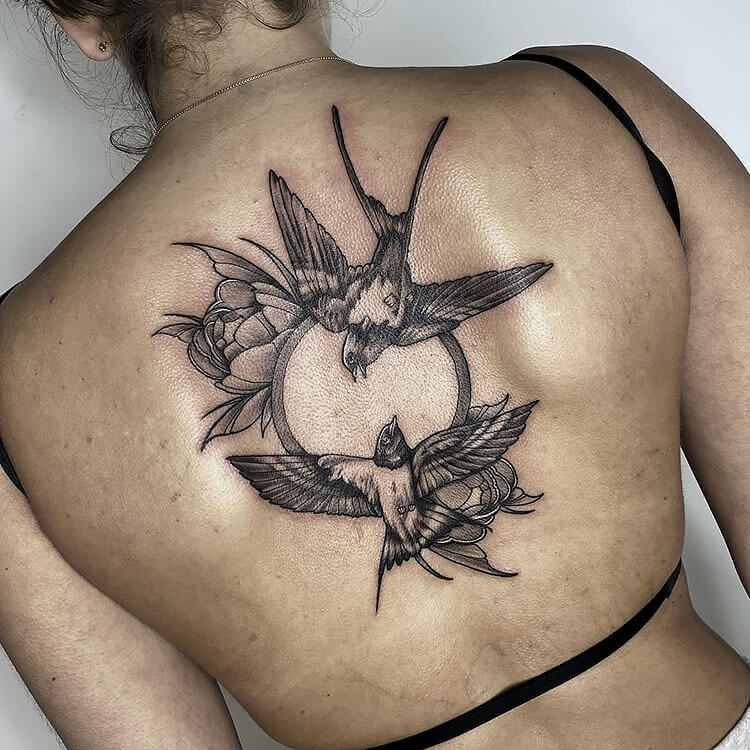 swallow bird back tattoo