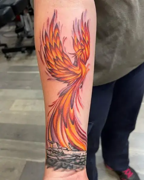 Phoenix Bird Forearm Color Tattoo