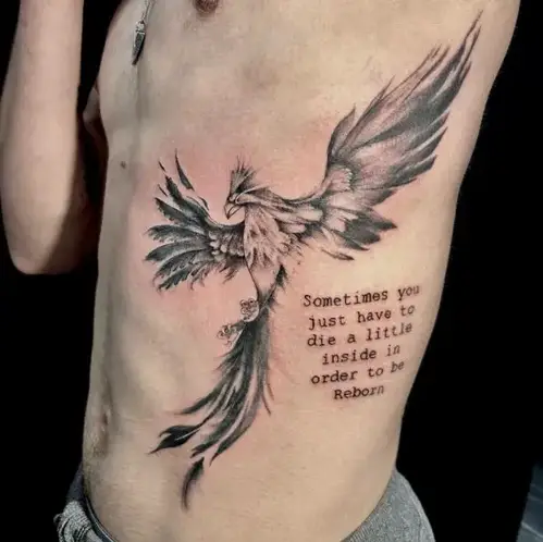 Phoenix Sketch Style Rib Tattoo