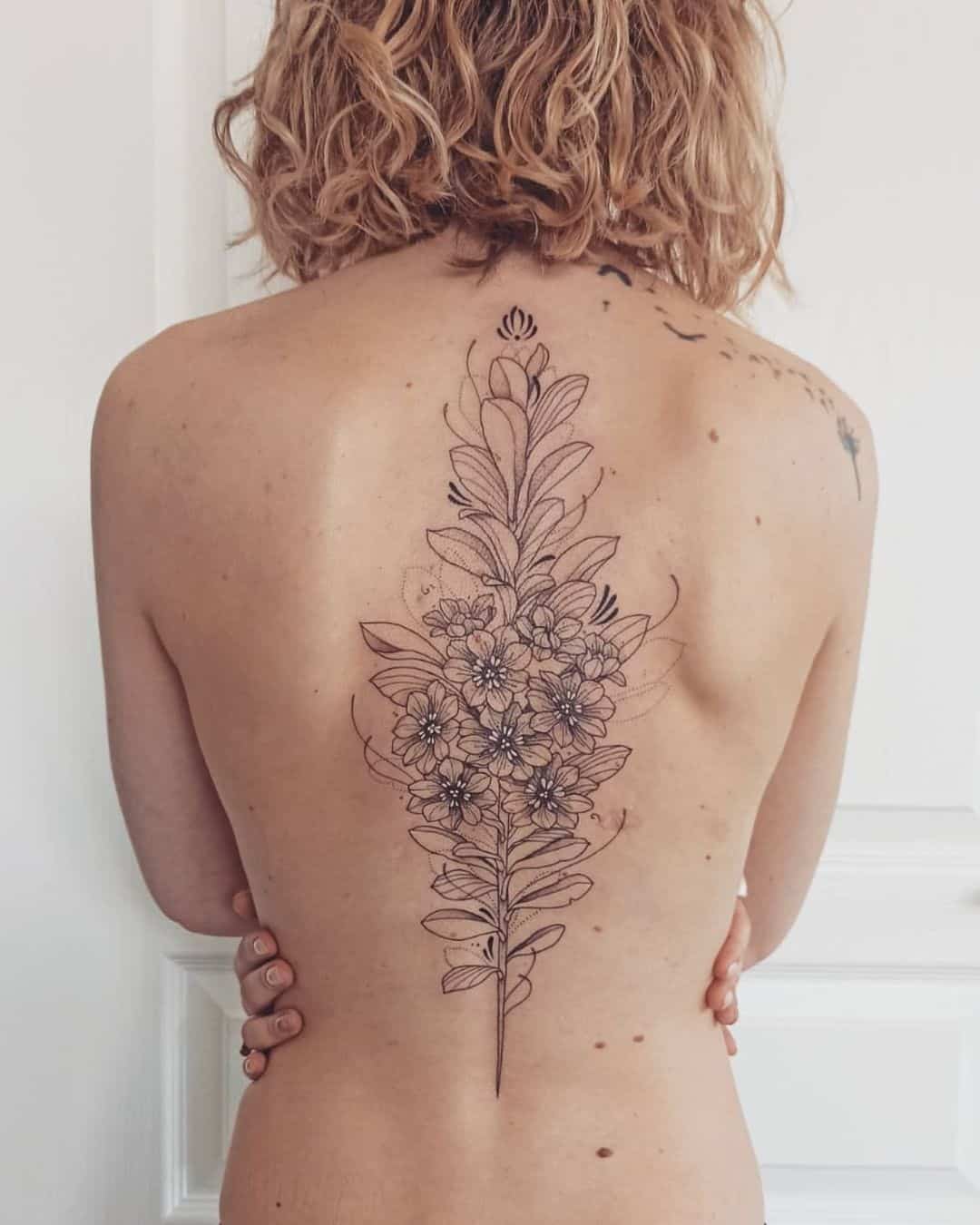 Spine Tattoos Female Flower Print