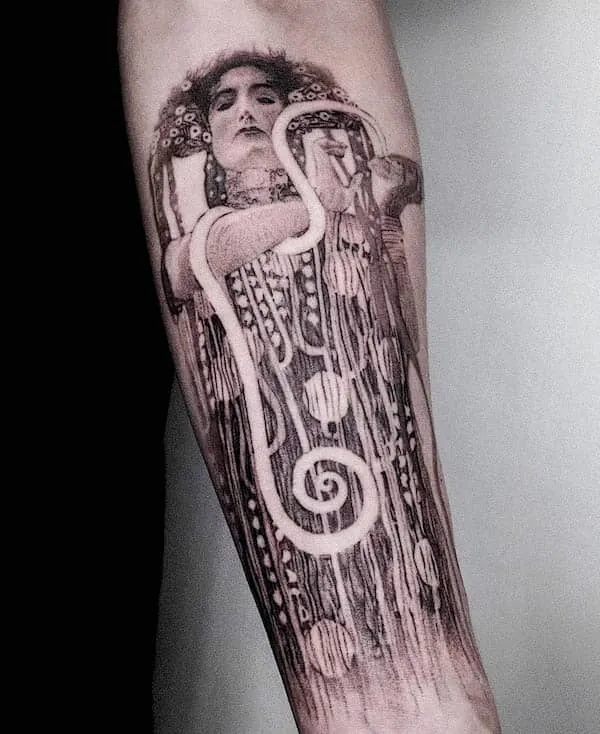 Medicine Hygieia Gustav Klimt tattoo by @godo_blk