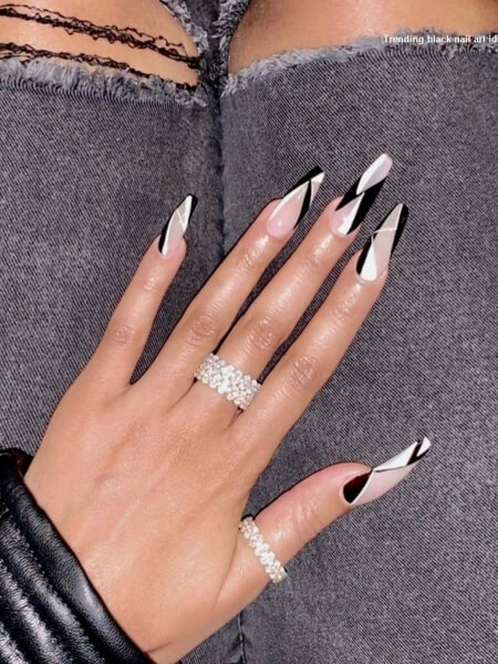 Edgy Monochrome Ballerina Nails