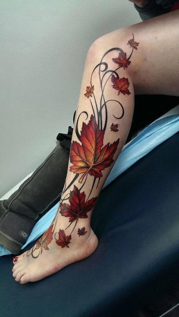 fall leaves and simple vines tattoo