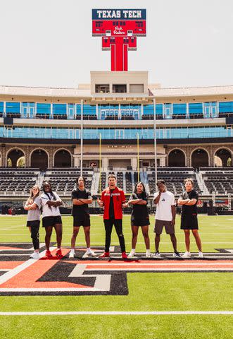 <p>Texas Tech Athletics</p> Patrick Mahomes poses with the Team Mahomes student-athletes