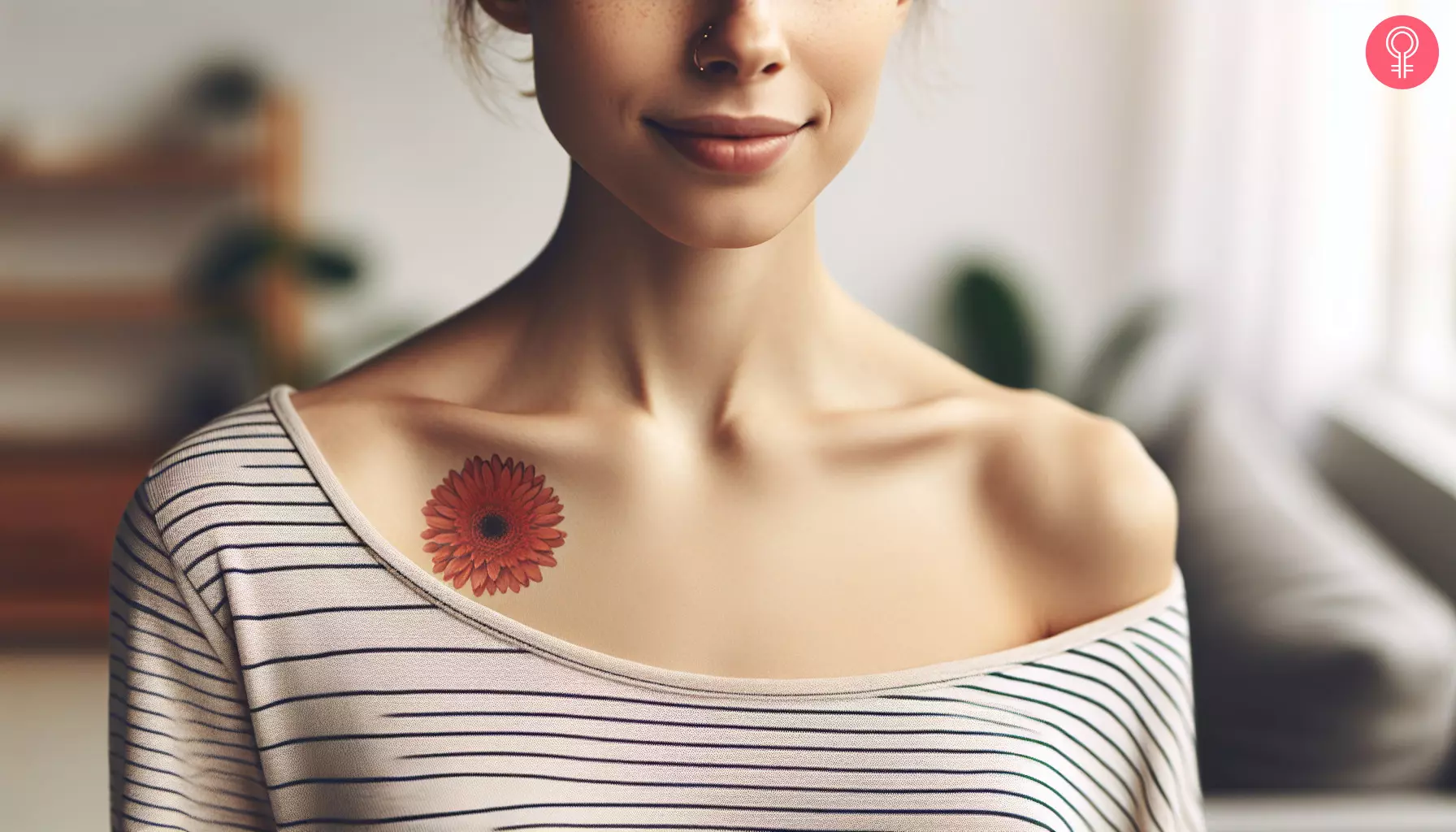 Woman with a gerbera daisy tattoo