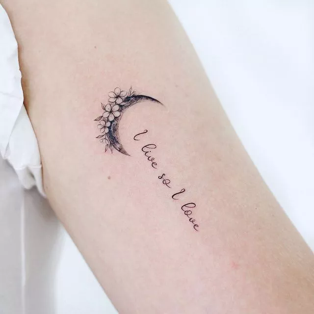 crescent moon tattoo with message