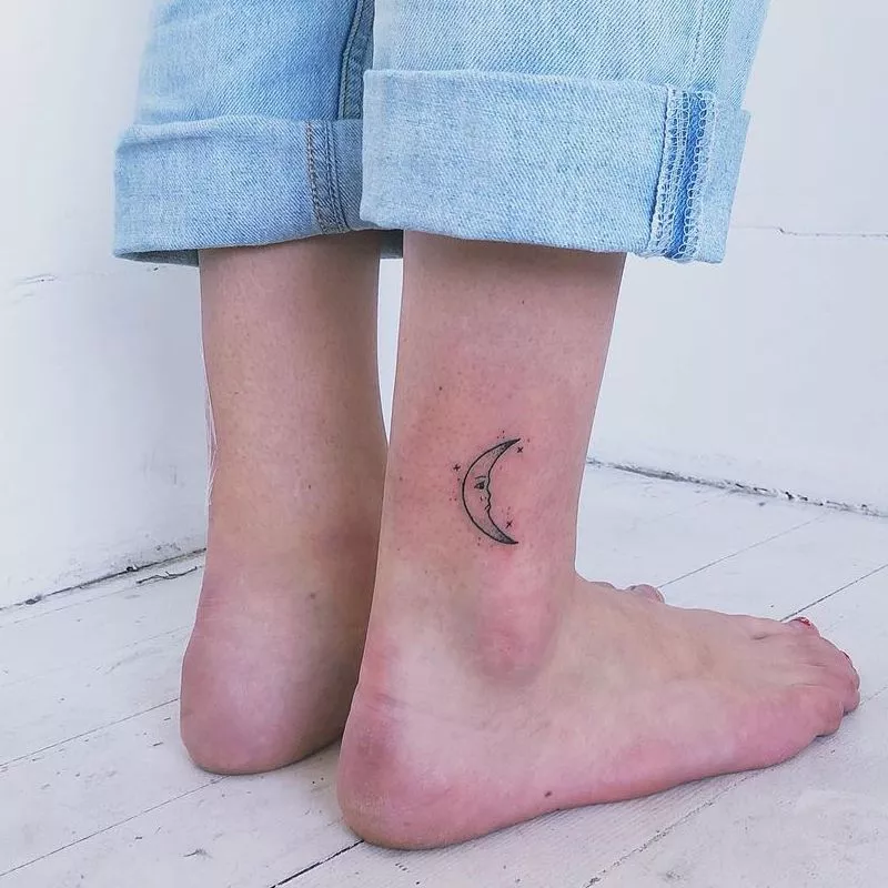 Crescent Moon Tattoos Mid-Size Ankle