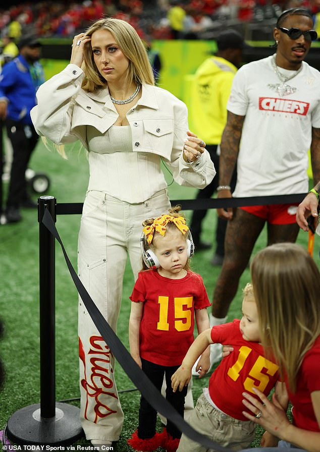 During the game, as the Chiefs took the football field in New Orleans , Brittany posted a picture to Instagram of herself posing on the sidelines