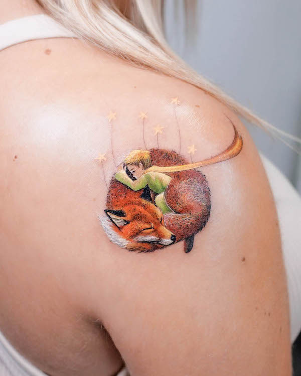 A dream-like Little Prince tattoo by @debrartist