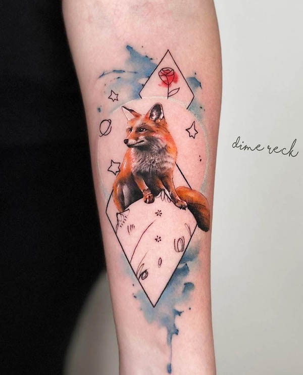 Petit Prince fox tattoo by @dime_reck