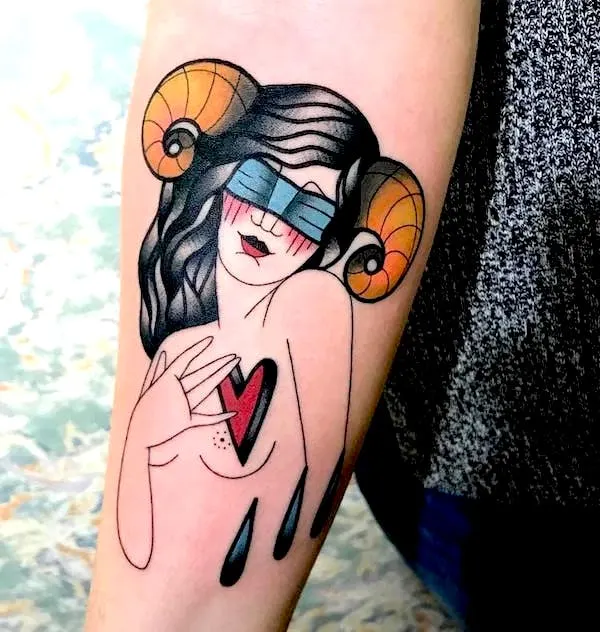 Neo traditional Aries girl tattoo by @lucille_root