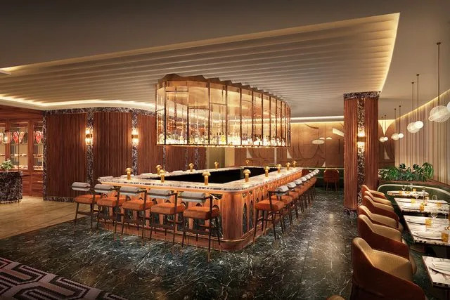 The Johnson Studio at Cooper Carry Renderings of Travis Kelce and Patrick Mahomes&#39;s restaurant, 1587 Prime