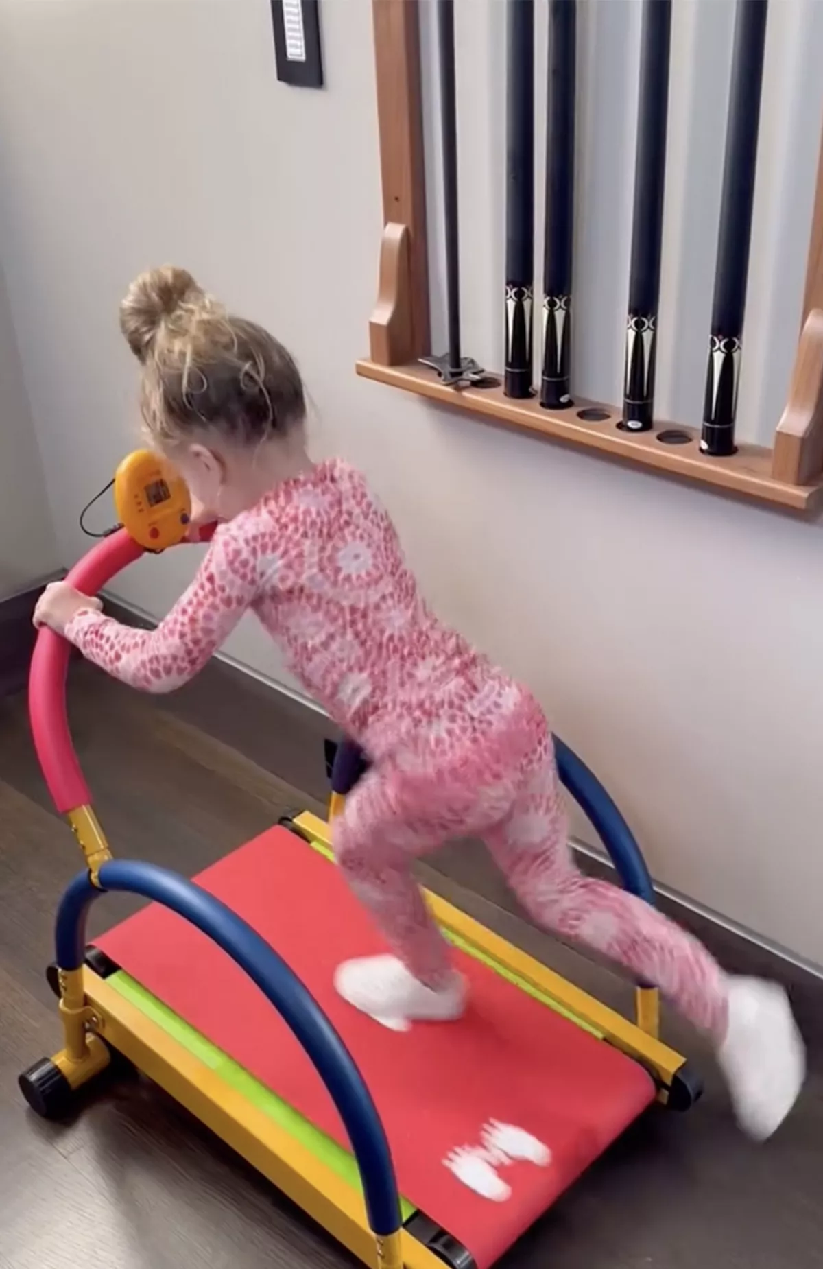 Brittany Mahomes daughter Sterling on a child's treadmill