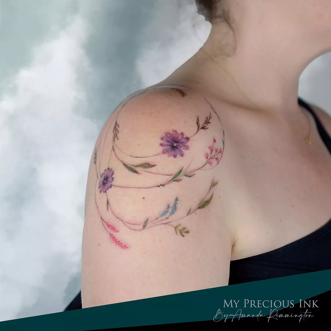 Shoulder Details Watercolor Tattoos