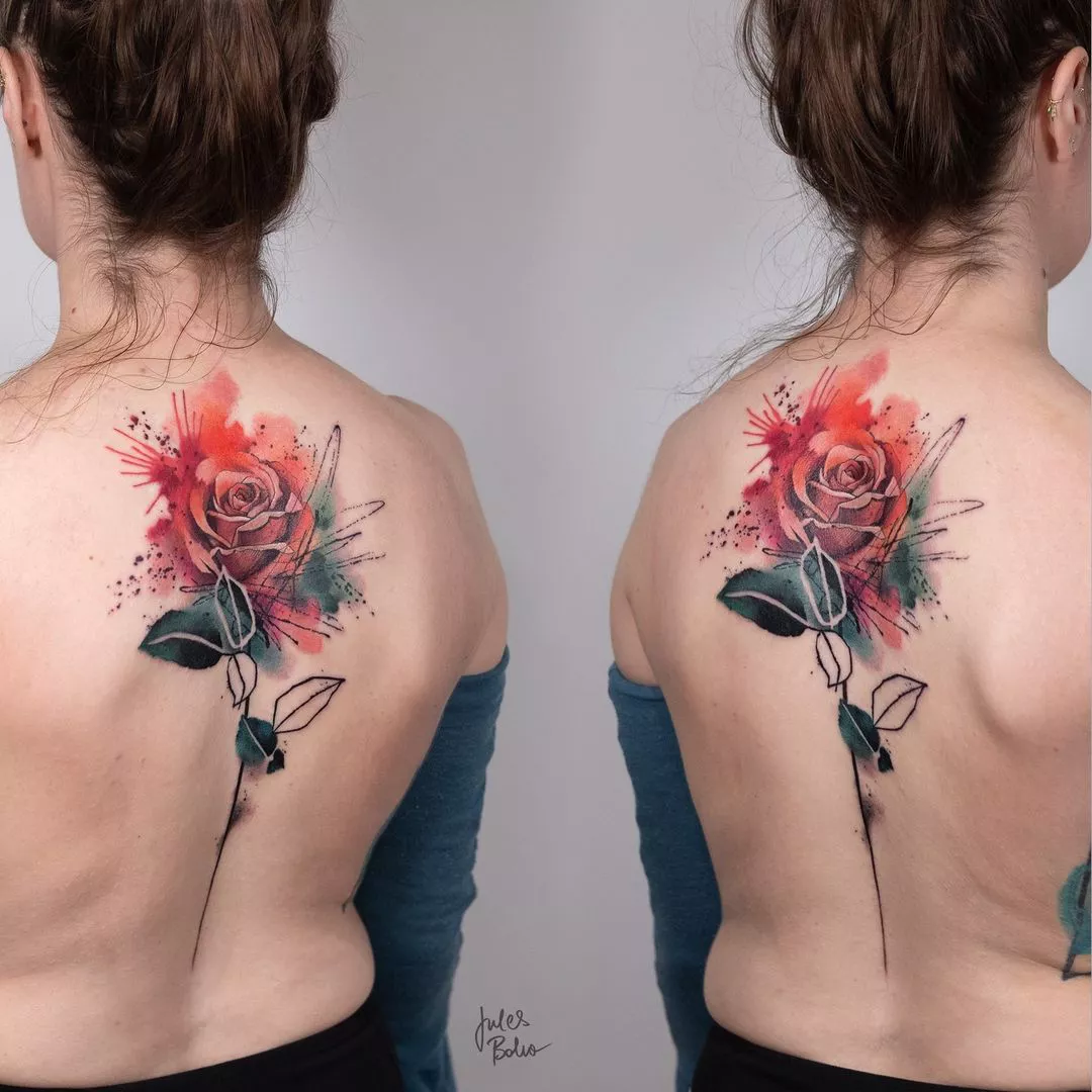 Bold Backpiece Watercolor Tattoos