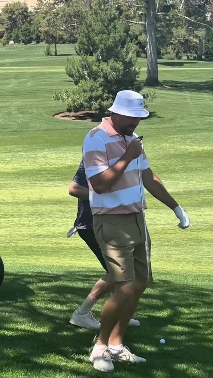 Andrew Santino, Justin Timberlake and Travis Kelce golfing in April 2025